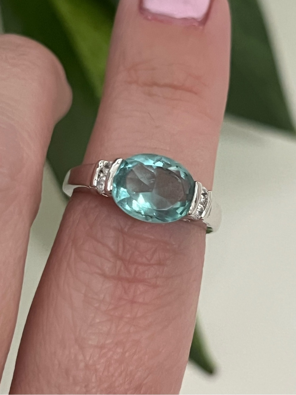 Sterling Silver Blue Topaz Oval Ring - Elegant Aqua Blue